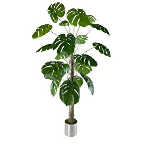 Yapay Ağaç Monstera 18 Dallı Çalılı Gövde 120x60cm Gümüş Aleminyum Saksıda