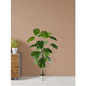 Yapay Ağaç Monstera 18 Dallı Çalılı Gövde 120x60cm Gümüş Aleminyum Saksıda
