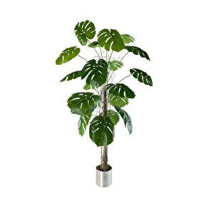 Yapay Ağaç Monstera 18 Dallı Çalılı Gövde 120x60cm Gümüş Aleminyum Saksıda