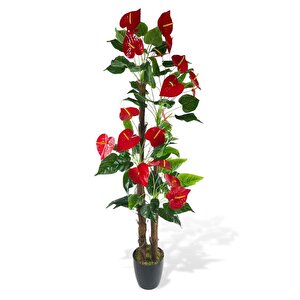 Yapay Ağaç Kırmızı  Antoryum 4katlı 175cm Salon Çiçeği Yapay Çiçek