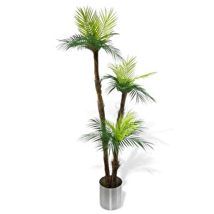 Yapay Ağaç Areka Ağacı Palmiye Ağacı Galvaniz Saksılı Salon Çiçeği 185 Cm 3 Gövdeli