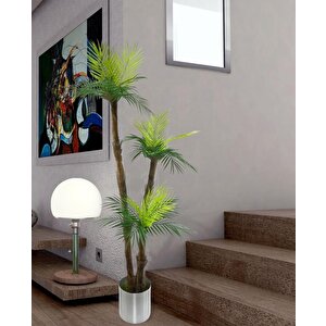 Yapay Ağaç Areka Ağacı Palmiye Ağacı Galvaniz Saksılı Salon Çiçeği 185 Cm 3 Gövdeli