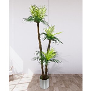 Yapay Ağaç Areka Ağacı Palmiye Ağacı Galvaniz Saksılı Salon Çiçeği 185 Cm 3 Gövdeli