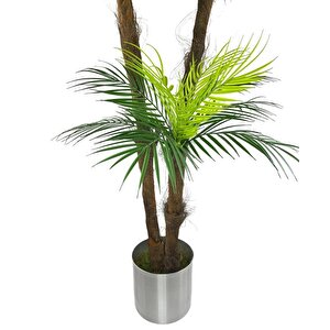 Yapay Ağaç Areka Ağacı Palmiye Ağacı Galvaniz Saksılı Salon Çiçeği 185 Cm 3 Gövdeli
