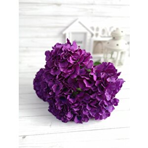 Yapay Çiçek Ortanca Çiçeği Demeti 43 Cm Mor Koyu