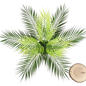 Yapay Çiçek 9 Dallı Areka Ahşap Kütük Saksılı Palmiye Ağacı Salon Bitkisi 45 Cm