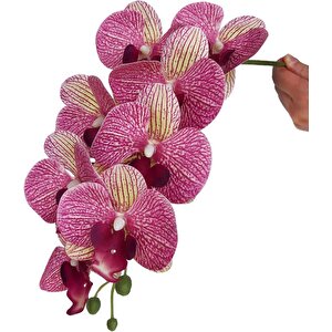 4lü Set Yapay Çiçek Fuşya Çilli Islak Orkide Ve 2 Adet Orkide Yaprağı Gerçeksi Doku Uzun Dal 90cm