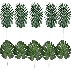 Yapay Çiçek 5 Palmiye Ve 5 Monstera Yaprağı