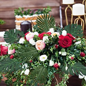 Yapay Çiçek 5 Palmiye Ve 5 Monstera Yaprağı