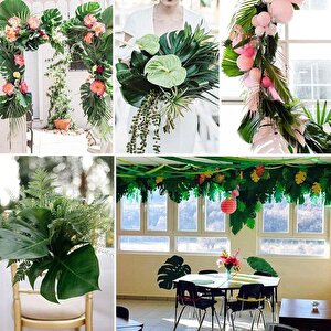 Yapay Çiçek 5 Palmiye Ve 5 Monstera Yaprağı