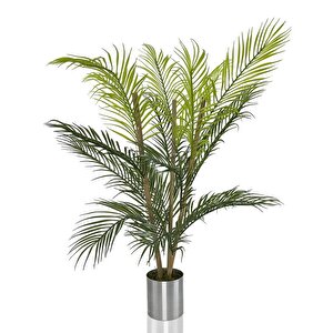Yapay Çiçek Areka Ağacı Palmiye Ağacı Bambu Saplı Gümüş Saksılı Salon Çiçeği 18 Yaprak 85 Cm