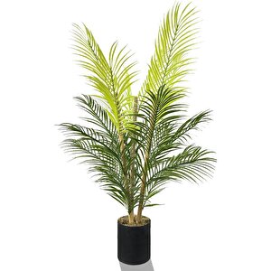 Yapay Çiçek Areka Ağacı Palmiye Ağacı Bambu Saplı Siyah Saksılı Salon Çiçeği 18 Yaprak 85 Cm