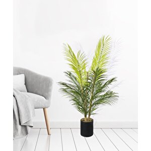 Yapay Çiçek Areka Ağacı Palmiye Ağacı Bambu Saplı Siyah Saksılı Salon Çiçeği 18 Yaprak 85 Cm