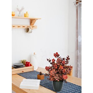 Yapay Çiçek Siyah Saksıda Okaliptus Şimşir Demeti Pudralı Pastel Bordo Dekoratif Yapay Bitki