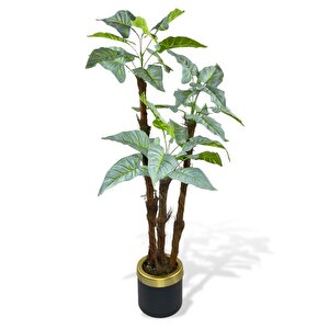 Yapay Ağaç Fil Kulağı Yeşil Metal Siyahgold Vazoda 3katlı 27yaprak 120cm Salon Çiçeği Yapay Çiçek