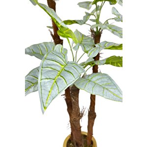 Yapay Ağaç Fil Kulağı Yeşil Metal Siyahgold Vazoda 3katlı 27yaprak 120cm Salon Çiçeği Yapay Çiçek