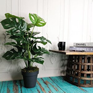 Yapay Ağaç Salon Bitkisi Monstera 60 Cm 18 Yaprak Antrasit Saksıda
