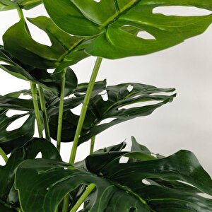Yapay Ağaç Salon Bitkisi Monstera 60 Cm 18 Yaprak Antrasit Saksıda