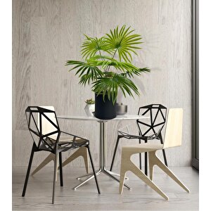 Yapay Çiçek Yelpaze Palmiye 8 Dal 50*40cm Salon Çiçeği Metal Mat Siyah Saksılı Yapay Bitki