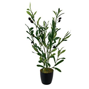 Yapay Çiçek Siyah Saksıda Zeytin Dalı 60cm