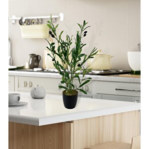Yapay Çiçek Siyah Saksıda Zeytin Dalı 60cm