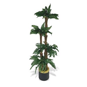 Yapay Ağaç Sıkas Palmiye Siyah Gold Saksılı 4katlı 110cm Salon Çiçeği Yapay Çiçek