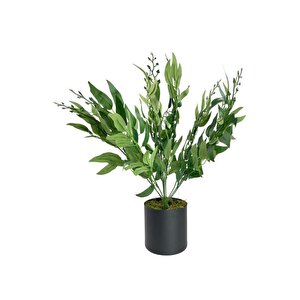 Yapay Çiçek Zeytin Dalı 50cm Metal Siyah Saksıda