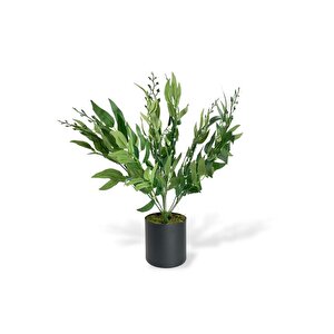 Yapay Çiçek Zeytin Dalı 50cm Metal Siyah Saksıda