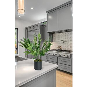 Yapay Çiçek Zeytin Dalı 50cm Metal Siyah Saksıda