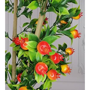 Yapay Ağaç Nar Ağacı 75cm Gür Yapraklı Gümüş Paslanmaz Aleminyum Saksılı