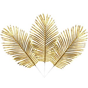 Yapay Çiçek Palmiye Yaprağı Altın Gold Renk 3 Adet Yapay Yaprak
