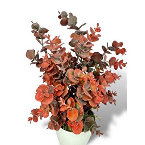Yapay Çiçek Beyaz Saksıda Okaliptus Şimşir Demeti Pudralı Pastel Bordo Dekoratif Yapay Bitki