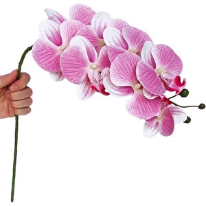 4lü Set Yapay Çiçek Pembe Açık Islak Orkide Ve 2 Adet Orkide Yaprağı Gerçeksi Doku Uzun Dal 90cm