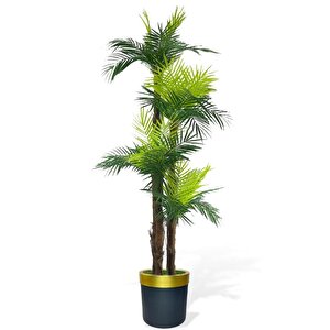 Yapay Ağaç Palmiye 36yaprak 4katlı 160cm Gold Siyah Metal Saksıda Salon Çiçeği Yapay Çiçek