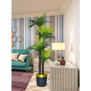 Yapay Ağaç Palmiye 36yaprak 4katlı 160cm Gold Siyah Metal Saksıda Salon Çiçeği Yapay Çiçek