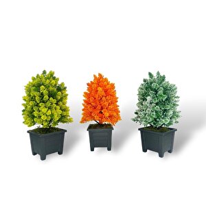 3lü Set Yapay Çiçek Bonsai Ağacı Kozalak Model Dekoratif Yapay Ağaç Bonzai 30*15 Cm Siyah Kare Saksıda