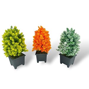 3lü Set Yapay Çiçek Bonsai Ağacı Kozalak Model Dekoratif Yapay Ağaç Bonzai 30*15 Cm Siyah Kare Saksıda