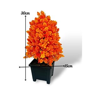 3lü Set Yapay Çiçek Bonsai Ağacı Kozalak Model Dekoratif Yapay Ağaç Bonzai 30*15 Cm Siyah Kare Saksıda