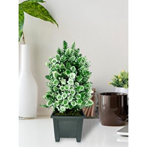 3lü Set Yapay Çiçek Bonsai Ağacı Kozalak Model Dekoratif Yapay Ağaç Bonzai 30*15 Cm Siyah Kare Saksıda