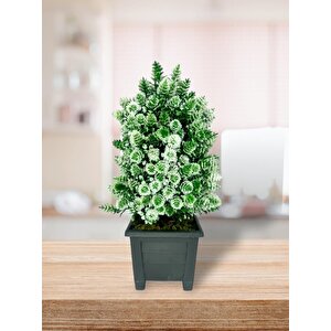 3lü Set Yapay Çiçek Bonsai Ağacı Kozalak Model Dekoratif Yapay Ağaç Bonzai 30*15 Cm Siyah Kare Saksıda