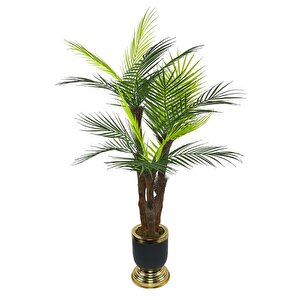 Yapay Ağaç Areka Palmiye Metal Siyahgold Lüks Vazoda 3katlı 18yaprak 110cm Salon Çiçeği Yapay Çiçek