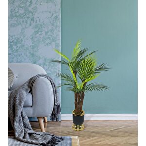 Yapay Ağaç Areka Palmiye Metal Siyahgold Lüks Vazoda 3katlı 18yaprak 110cm Salon Çiçeği Yapay Çiçek