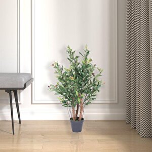 Yapay Çiçek Zeytin Ağacı 3 Gövdeli Plastik Siyah Saksıda 60cm Yapay Ağaç