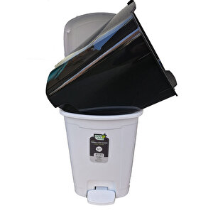 Polytime 12 Litre Basmalı Pedallı Çöp Kutusu Kovası / Çıkarılabilir İç Kovalı - Beyaz - 34x27x27 Cm.