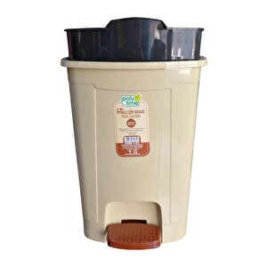 Poly Time Plastik Pedallı Basmalı 12 Litre Çöp Kovası Kutusu / Krem - 34x27x27 Cm.