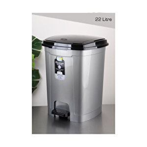 Polytime Pedallı Basmalı Çöp Kutusu Kovası / Çıkarılabilir İç Kovalı / Gri / 22 Litre / 42x30x30 Cm.