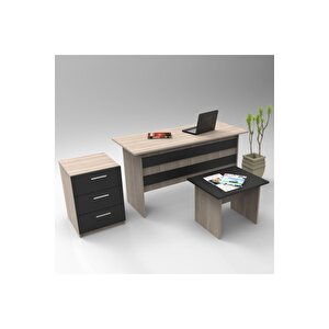 Diego Abc Ofis Ofis Masa Sehpa Keson 3'lü Büro Masa Takımı Meşe-siyah