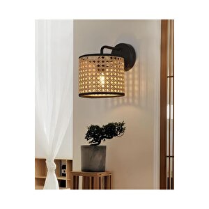 Modern Rattan Hasır Hazeran Aplik Kablolu Elektrikle Çalışır Duvar Apliği