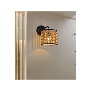 Modern Rattan Hasır Hazeran Aplik Kablolu Elektrikle Çalışır Duvar Apliği