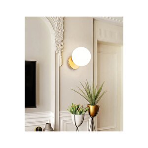 Modern Beyaz Glop Camlı Pilli Aplik Tak Çalıştır Aç Kapa Butonlu Kablosuz Eskitme Gold Sarı